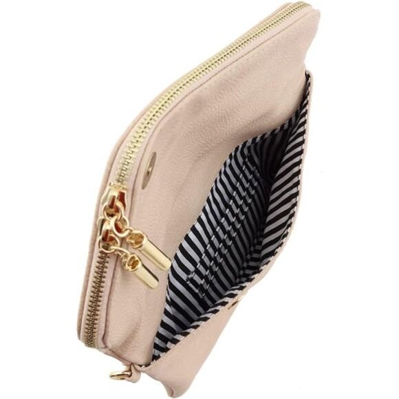 Envelope Wristlet Clutch Crossbody Bag with Chain Strap (Nude) One Size - Picture 5 of 8